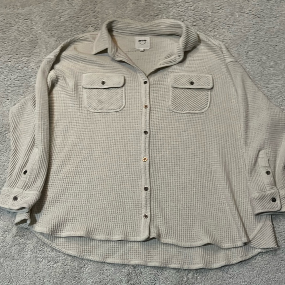 Aerie waffle knit button down top, color cream, size medium